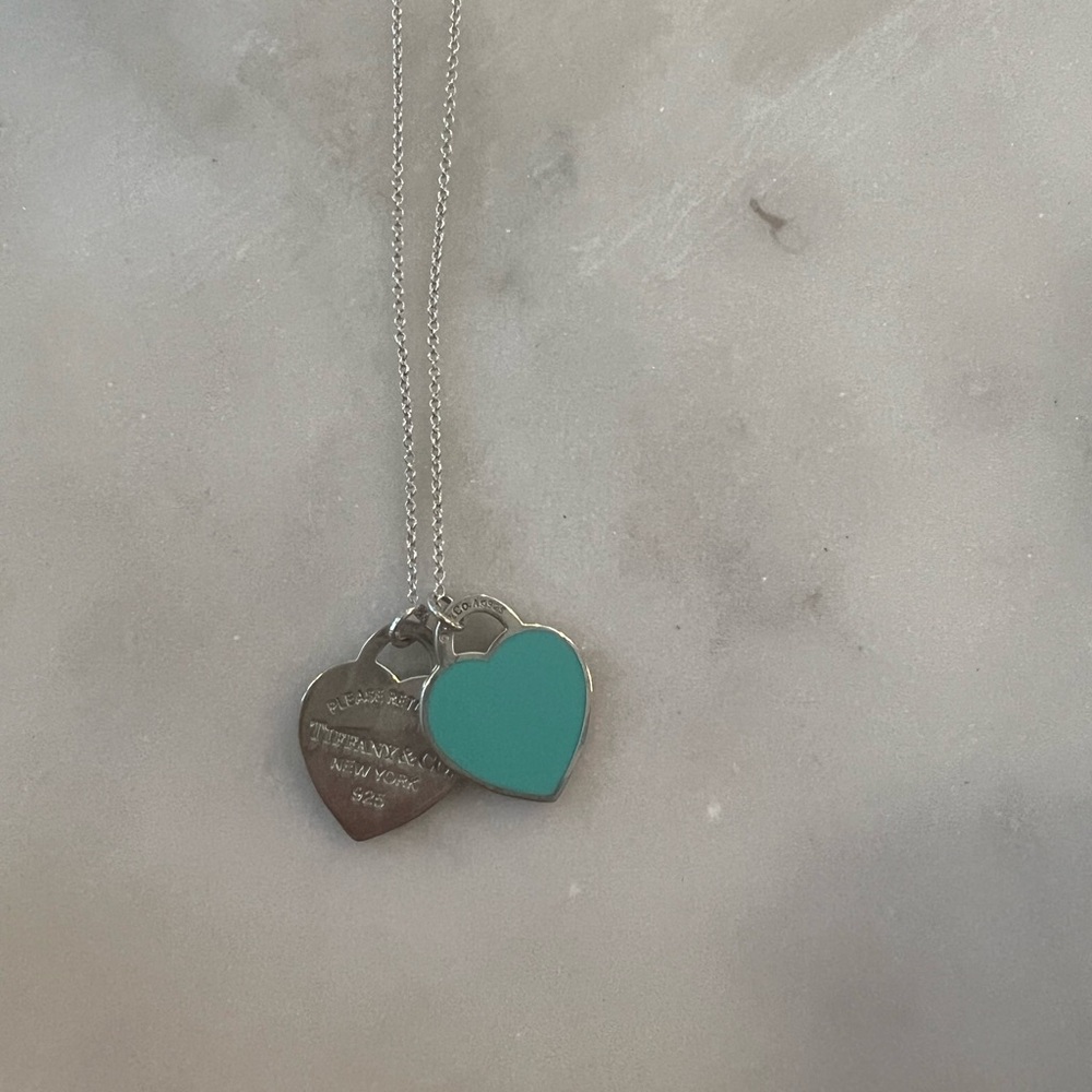 Tiffany and Co. Blue Double Heart Tag Pendant